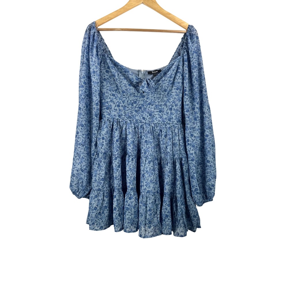 Trixxi Floral Mini Dress‎ sz M Blue floral cottage core milk maid Y2K 90s